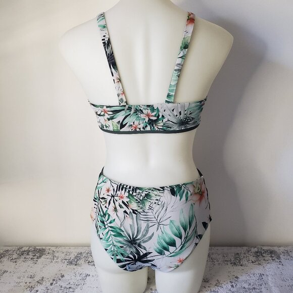 Tinibikini Swim Reversible Green White & Black Floral Botanical Bikini Swimsuit - Picture 3 of 12